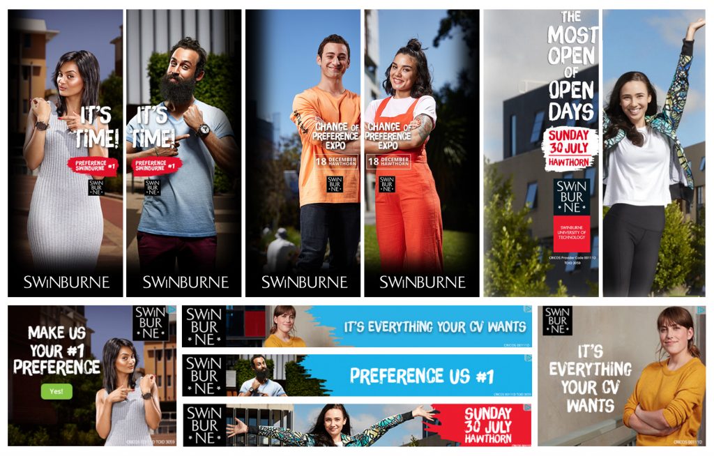 Swinburne University promotional posters featuring students
