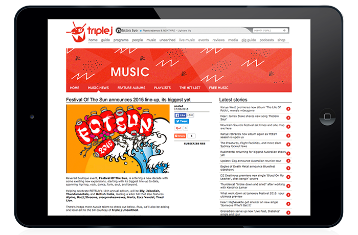 Tablet displaying Triple J Music webpage